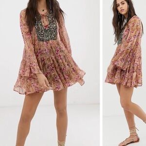 Aratta Silent Journey Anthropologie Swing Mini Dress with Embellished Panel